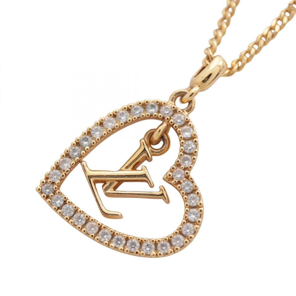 Louis Vuitton My LV Heart Necklace, Gold Plated (GP), Rhinestone, Women's, Go...